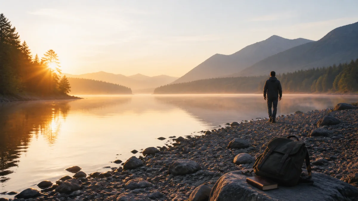 Morning light across a lake from the I Lay It Down lyric-video artwork